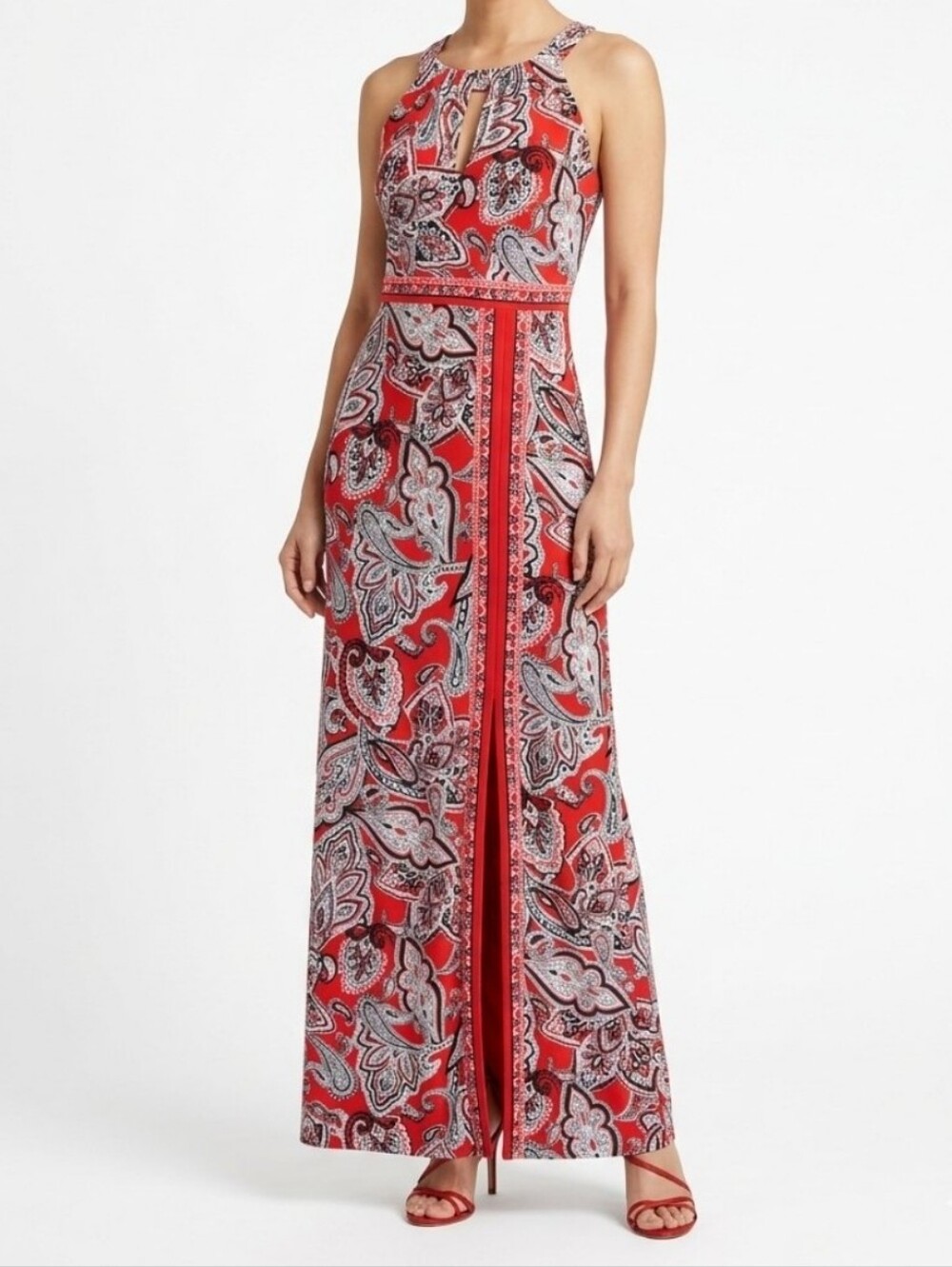INC INTERNATIONAL CONCEPTS Red White Black Paisley High Neck Maxi Dress XS
